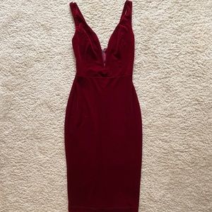 Windsor Red Velvet Deep-V Dress
